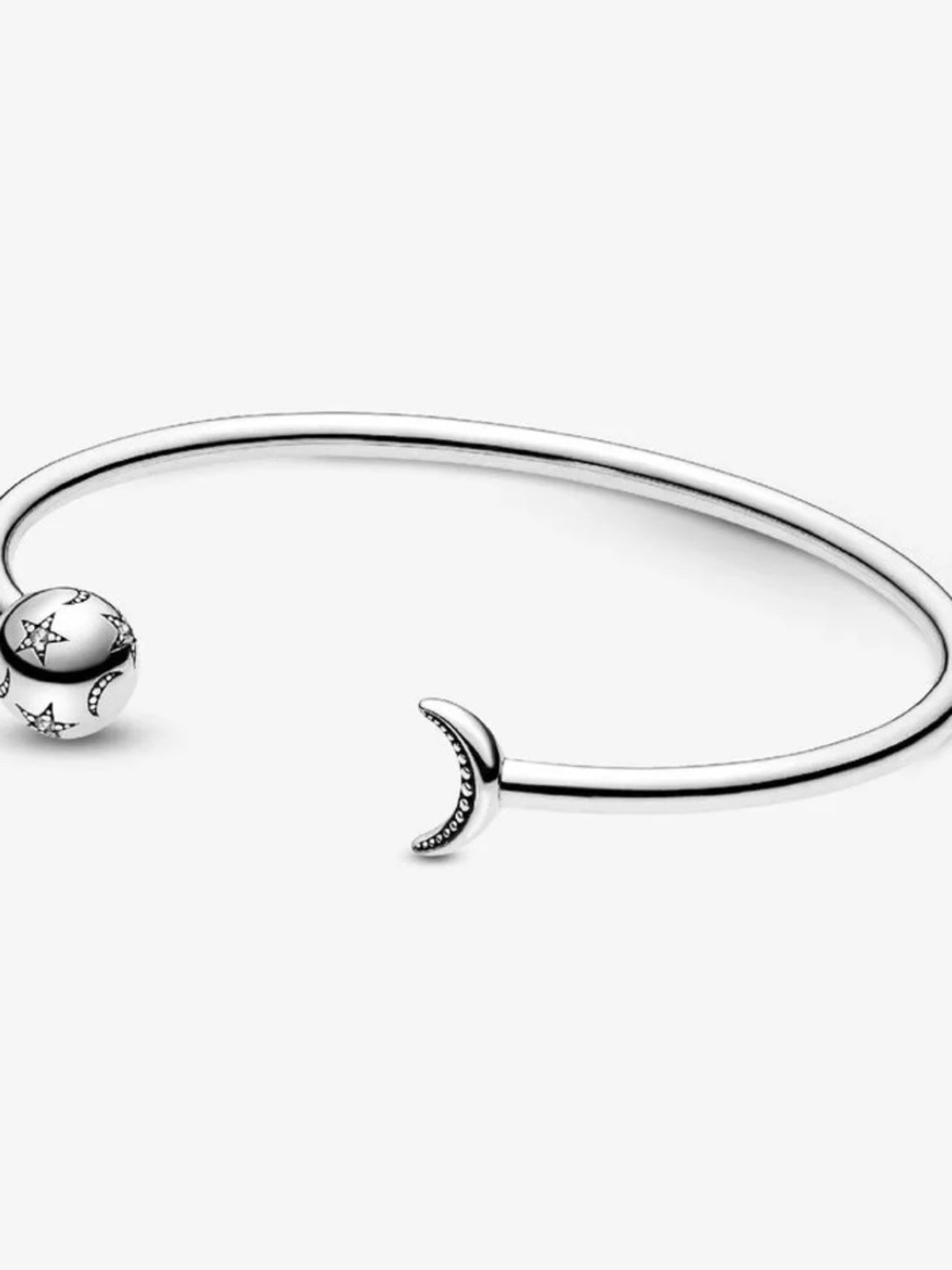 Pandora Sterling Silver 925 Celestial Moon & Stars Bangle Cuff Bracelet 7"